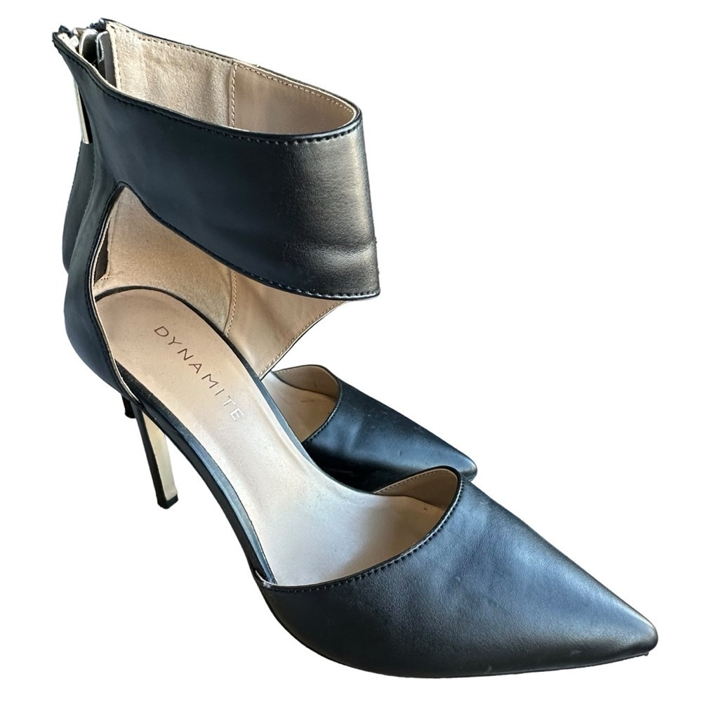 DYNAMITE BLACK LEATHER POINTED TOE 4" HIGH HEELS SIZE 7.5